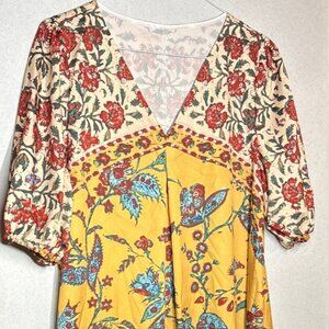 Moo Moo Mrs Roper Dress V Neck Multi Color Floral Elastic Puff Sleeves Women 2X.
